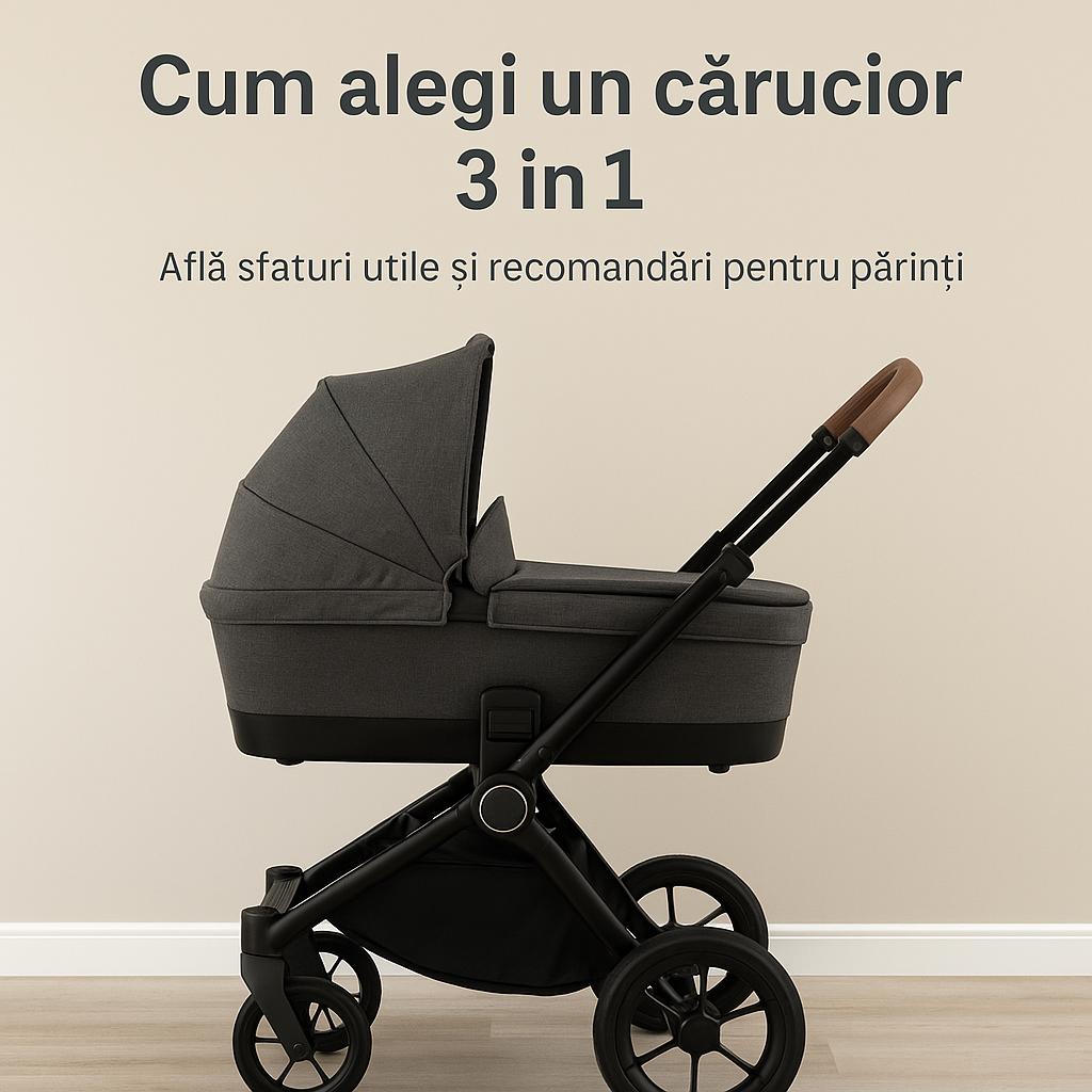 Cărucior 3 în 1 pentru bebeluși în parc – Bebes.ro