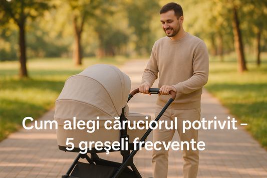 Tata testând un cărucior pentru bebeluși în parc – Bebes.ro