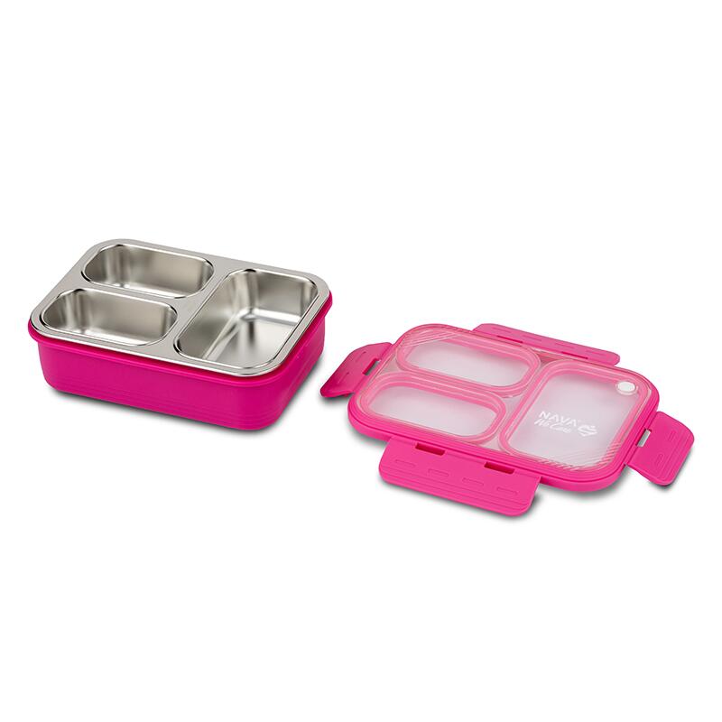 Recipient dreptunghiular pentru alimente Bento din oțel inoxidabil "We Care", magenta 800ml