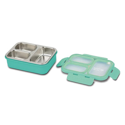 Recipient dreptunghiular pentru alimente Bento din oțel inoxidabil "We Care", turcoaz 800ml