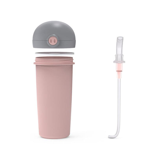 Sticla de plastic cu pai Nava 380ml roz