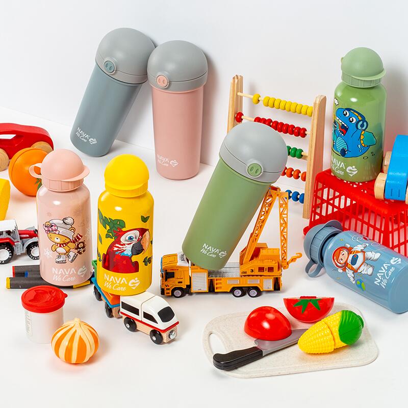 Sticla de plastic cu pai Nava 380ml albastru