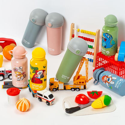 Sticla de plastic cu pai Nava 380ml albastru