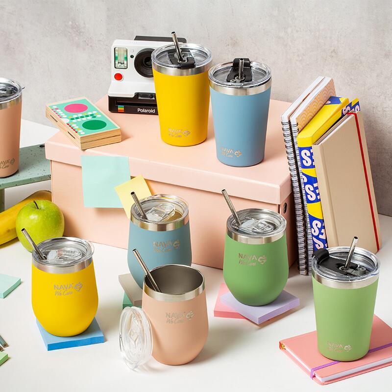 Cana termoizolanta cu pai Nava 360ml albastru