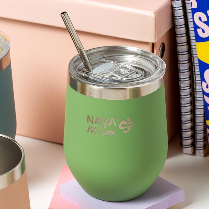 Cana termoizolanta cu pai Nava 360ml verde