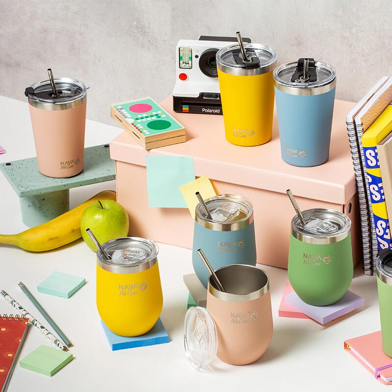 Cana termoizolanta cu pai Nava 450ml galben