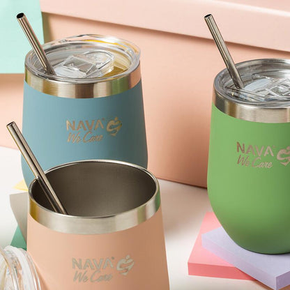 Cana termoizolanta cu pai Nava 360ml albastru