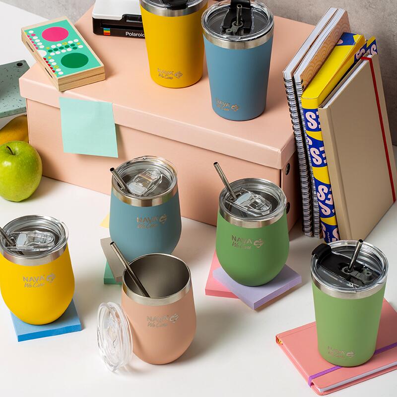 Cana termoizolanta cu pai Nava 360ml galben