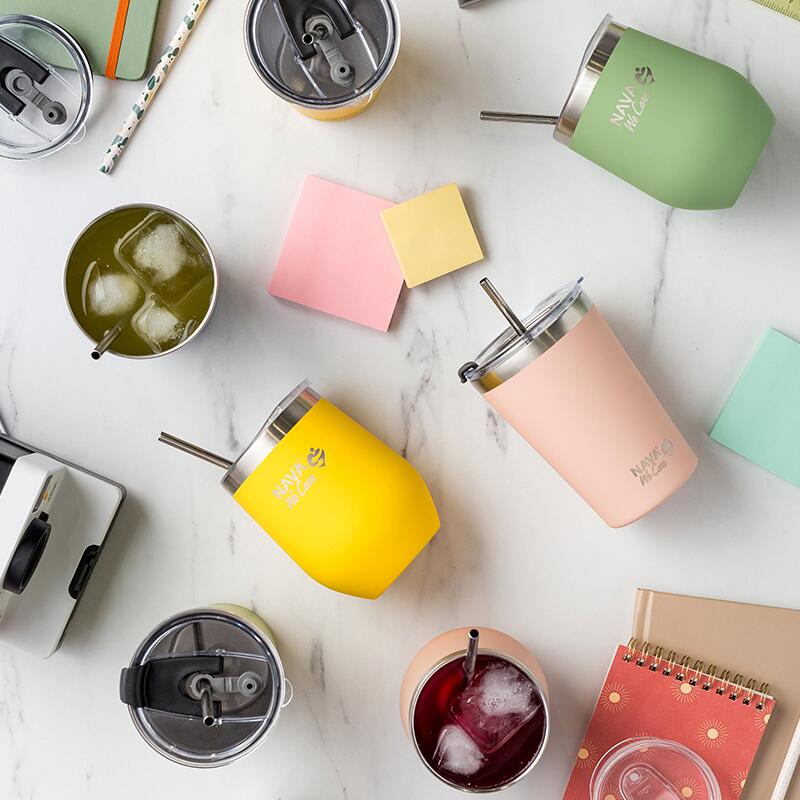 Cana termoizolanta cu pai Nava 360ml roz