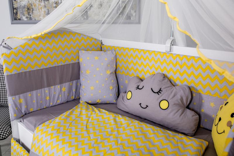 Lenjerie MyKids 10 piese Cloud gri-galben fara baldachin 120x60 cm