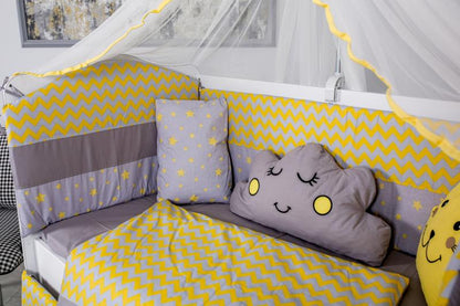 Lenjerie MyKids 10 piese Cloud gri-galben fara baldachin 120x60 cm