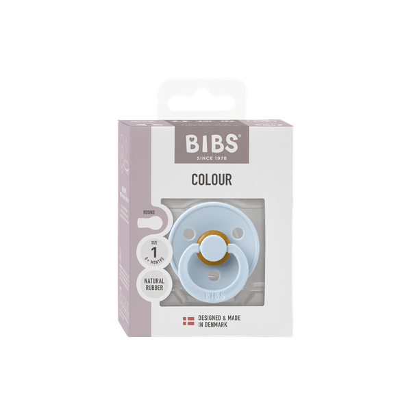 BIBS - Suzeta Colour Latex, tetina rotunda, 0+ luni, ambalaj premium-Baby Blue