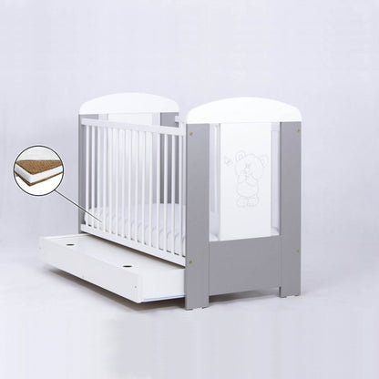 Patut Drewex Bear cu sertar - Silver + Saltea Cocos 12 cm