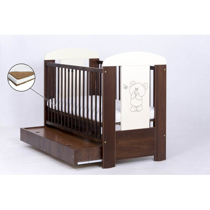Patut Drewex Bear cu sertar - Wenge + Saltea Cocos 12 cm