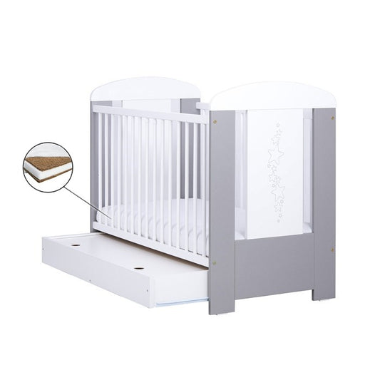 Patut Drewex Stars cu sertar - Silver + Saltea Cocos 12 cm