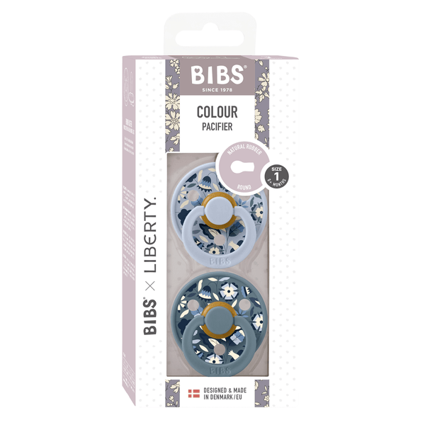BIBS x LIBERTY - Set 2 suzete Colour Bobo Latex, tetina rotunda, 0 luni+-Dusty Blue/Petrol