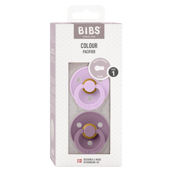BIBS - Set 2 suzete Colour Latex, tetina rotunda, 0 luni +-Mauve/Violet Sky