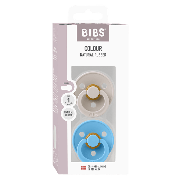 BIBS - Set 2 suzete Colour Latex, tetina rotunda, 0 luni +-Mushroom/Breeze