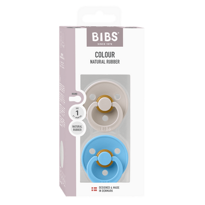 BIBS - Set 2 suzete Colour Latex, tetina rotunda, 0 luni +-Mushroom/Breeze