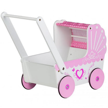Carucior de papusi din lemn TT003 Ecotoys - Roz