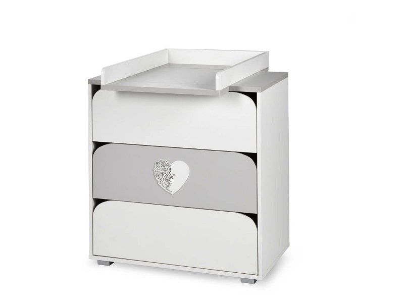Comoda de infasat Klups NEL Heart Alb Gri