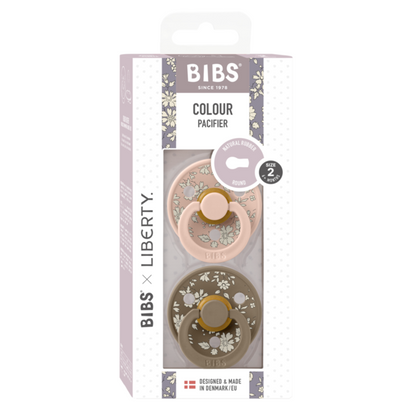 BIBS x LIBERTY - Set 2 suzete Colour Capel Latex, tetina rotunda, 6 luni+-Dark Oak/Blush