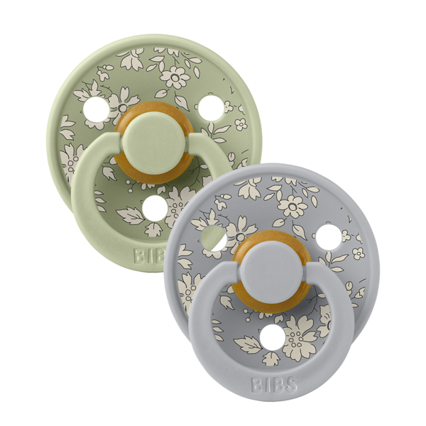 BIBS x LIBERTY - Set 2 suzete Colour Capel Latex, tetina rotunda, 6 luni+-Sage/Cloud