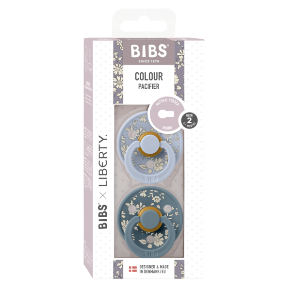 BIBS x LIBERTY - Set 2 suzete Colour Capel Latex, tetina rotunda, 6 luni+-Dusty Blue/Petrol