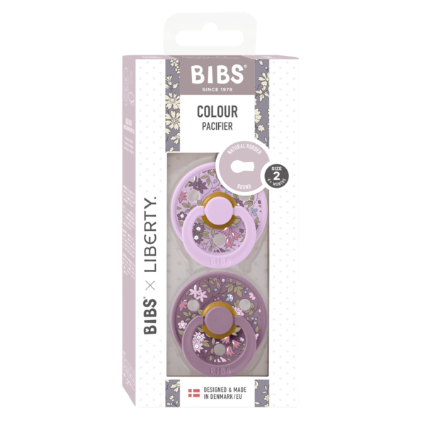 BIBS x LIBERTY - Set 2 suzete Colour Chamomile Lawn Latex, tetina rotunda, 6 luni+-Mauve/Violet Sky