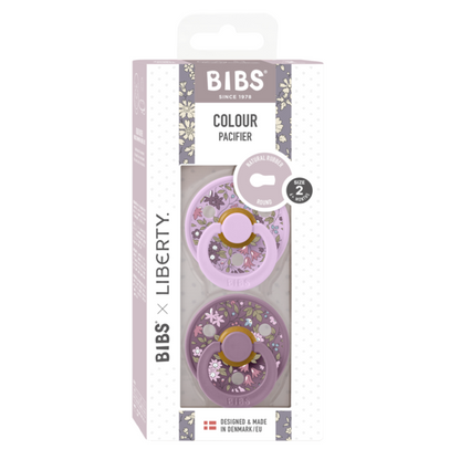 BIBS x LIBERTY - Set 2 suzete Colour Chamomile Lawn Latex, tetina rotunda, 6 luni+-Mauve/Violet Sky