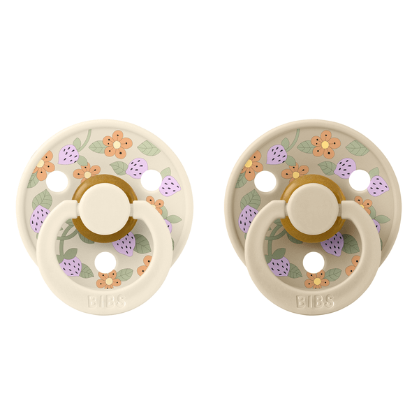 BIBS x LIBERTY - Set 2 suzete Colour Strawberries and Cream Latex, tetina rotunda, 6 luni+-Ivory/Vanilla