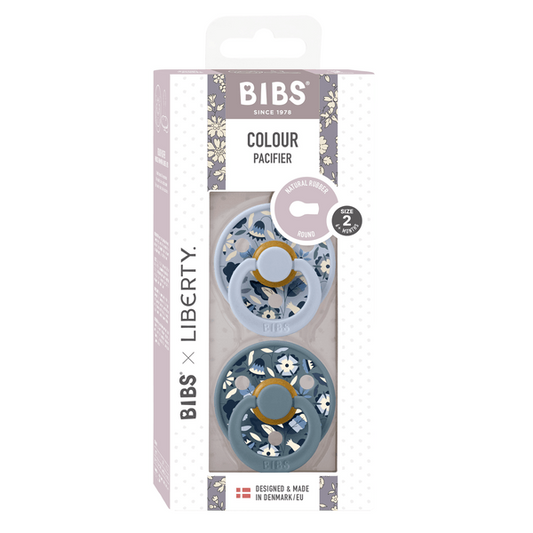 BIBS x LIBERTY - Set 2 suzete Colour Bobo Latex, tetina rotunda, 6 luni+-Dusty Blue/Petrol