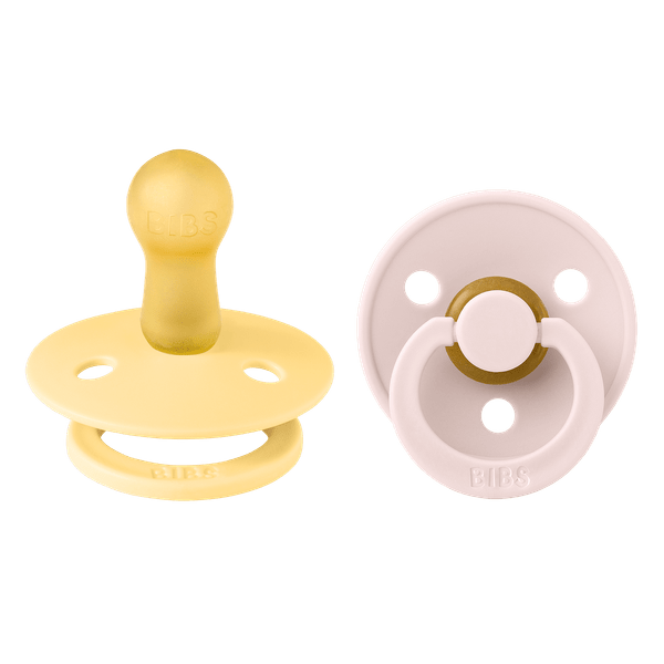 BIBS - Set 2 suzete Colour Latex, tetina rotunda, 6 luni +-Pale Butter/Petal
