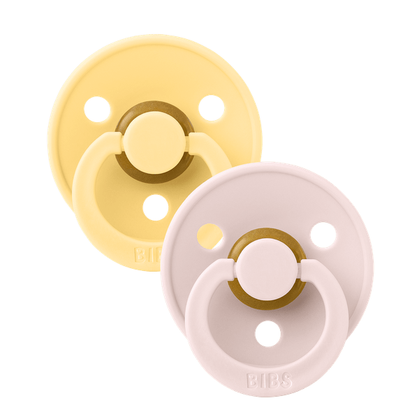 BIBS - Set 2 suzete Colour Latex, tetina rotunda, 6 luni +-Pale Butter/Petal