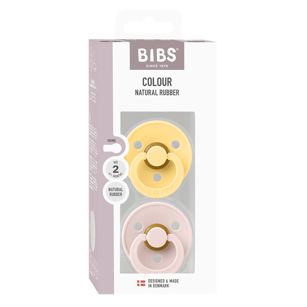 BIBS - Set 2 suzete Colour Latex, tetina rotunda, 6 luni +-Pale Butter/Petal