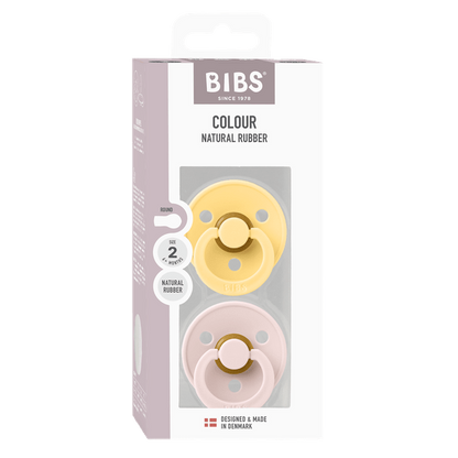 BIBS - Set 2 suzete Colour Latex, tetina rotunda, 6 luni +-Pale Butter/Petal