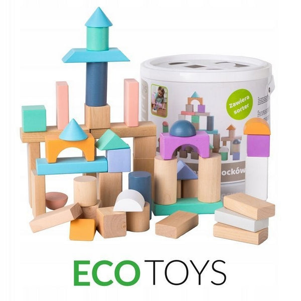 Cuburi din lemn Ecotoys 50 piese