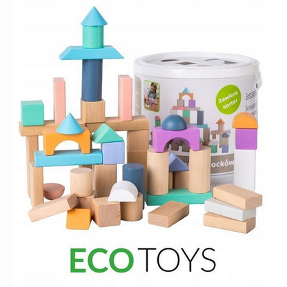 Cuburi din lemn Ecotoys 50 piese