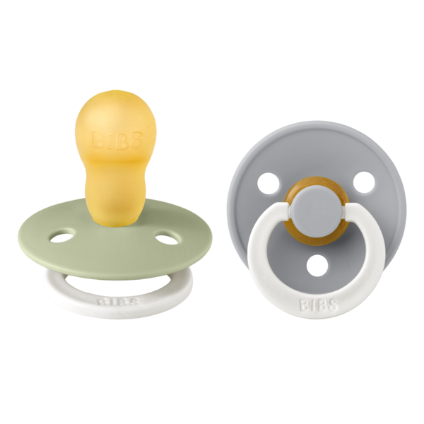 BIBS - Set 2 suzete fosforescente Colour Glow Latex, tetina rotunda, 18 luni +-Sage/Cloud