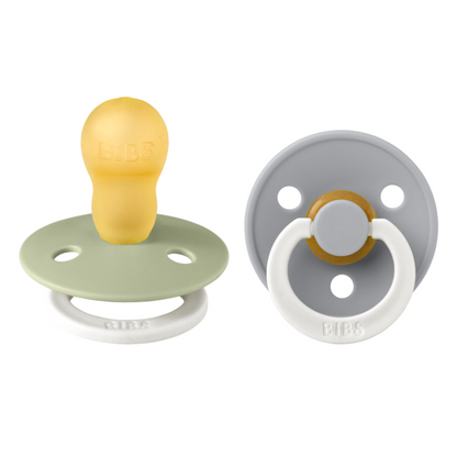 BIBS - Set 2 suzete fosforescente Colour Glow Latex, tetina rotunda, 18 luni +-Sage/Cloud