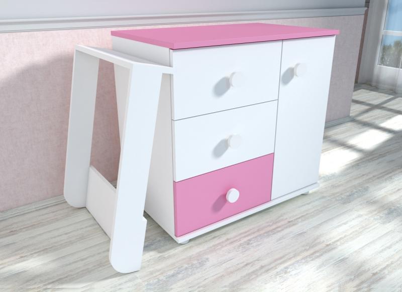 Comoda cu blat de infasat MyKids Kombo Alb Roz D120