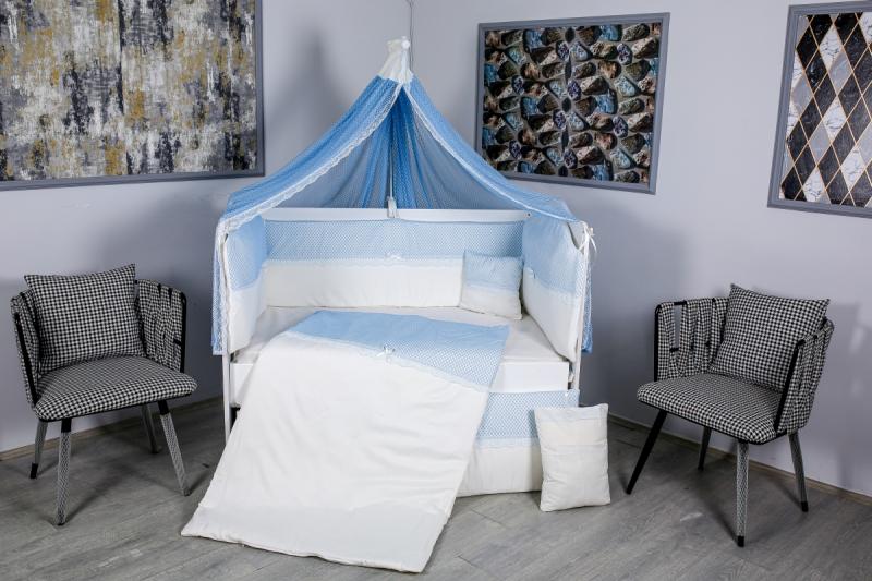Lenjerie MyKids 9 piese White-Blue fara baldachin 120x60 cm