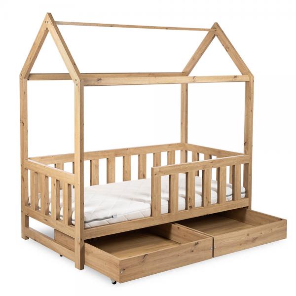 Pat tineret casuta Klups Liv Natur 160x80 cu sertar