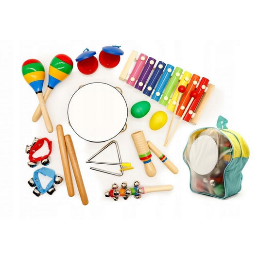 Set muzical din lemn Ecotoys MA01, 10 instrumente, Multicolor