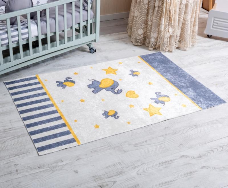 Lenjerie MyKids 11 piese Elephant gri-galben cu baldachin 120x60 cm