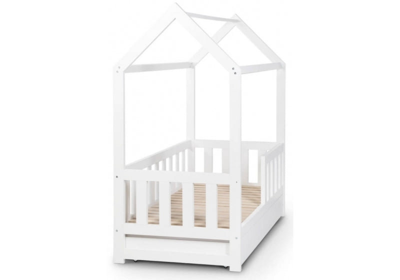 Pat tineret casuta Klups Liv Alb 160x80 cu sertar