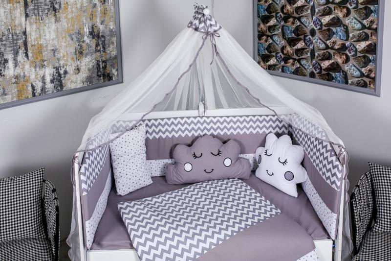 Lenjerie MyKids 10 piese Cloud gri-alb fara baldachin 120x60 cm
