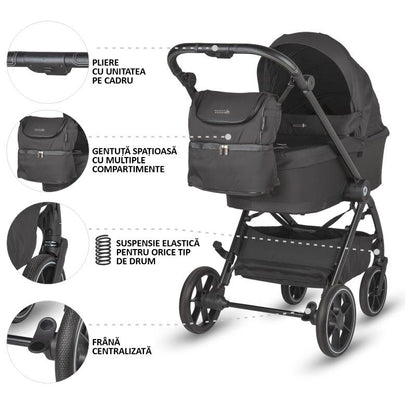 Carucior modular 2in1 Coccolle Serry Jet black+ Scoica auto iSize Coccolle Knox Greystone