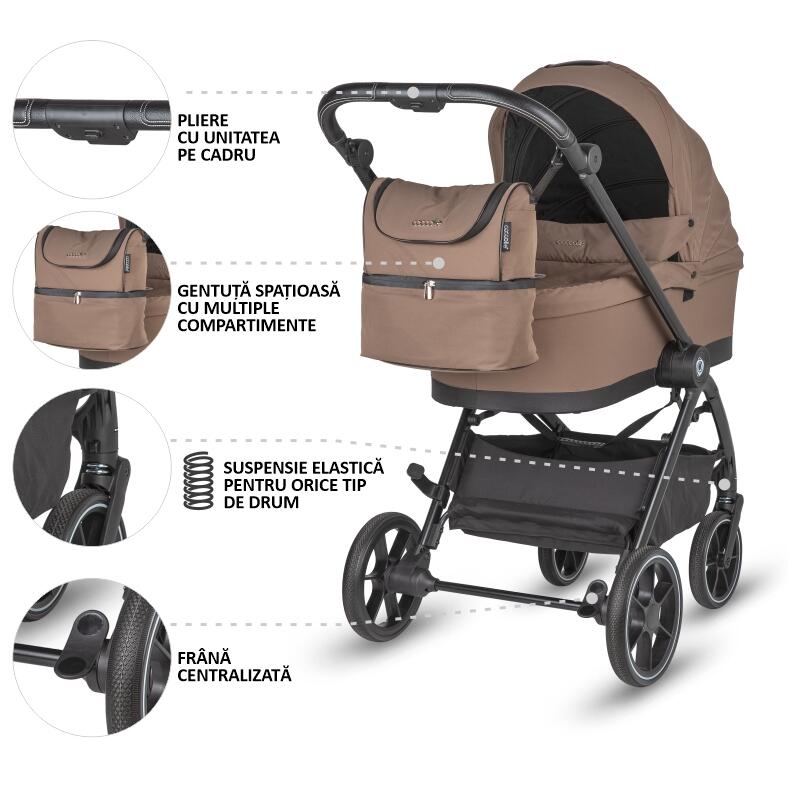 Carucior modular 2in1 Coccolle Serry Light taupe+ Scoica auto iSize Coccolle Knox Greystone