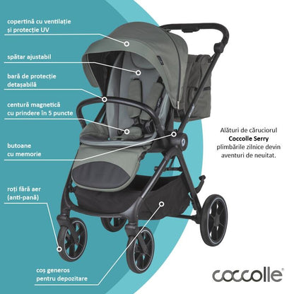 Carucior modular 2in1 Coccolle Serry Moss green+ Scoica auto iSize Coccolle Knox Greystone